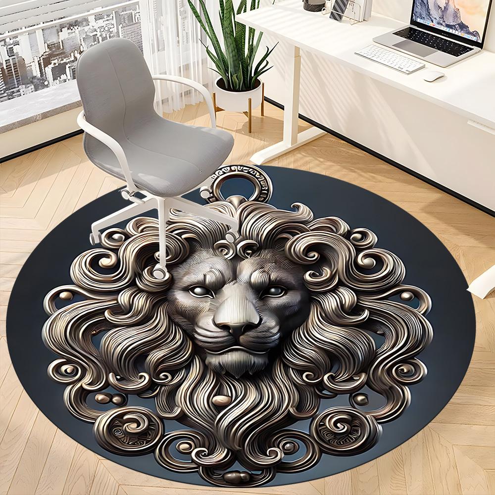1pc Lion Head Ornament Chair Carpet for Office, Non Slip, Soft and Durable Office Rug