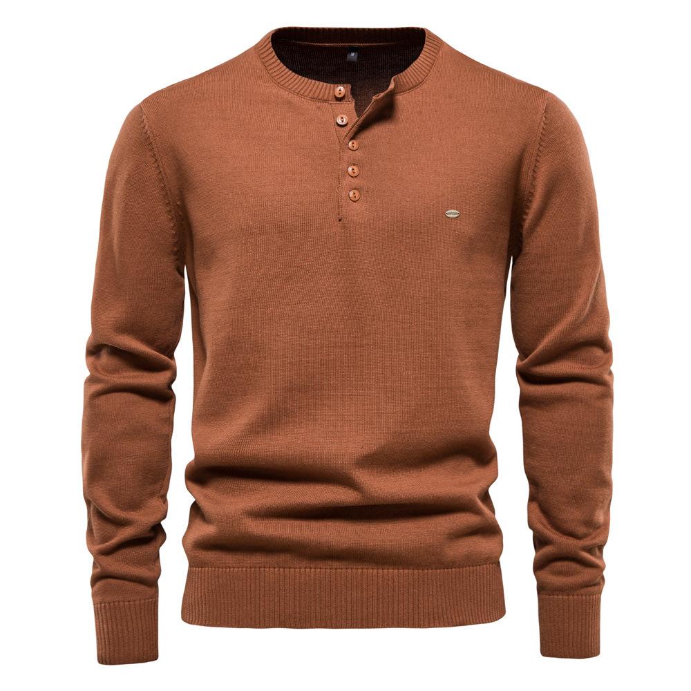 New Autumn and Winter Men's Solid Color Henry Collar Pullover Knit Sweater