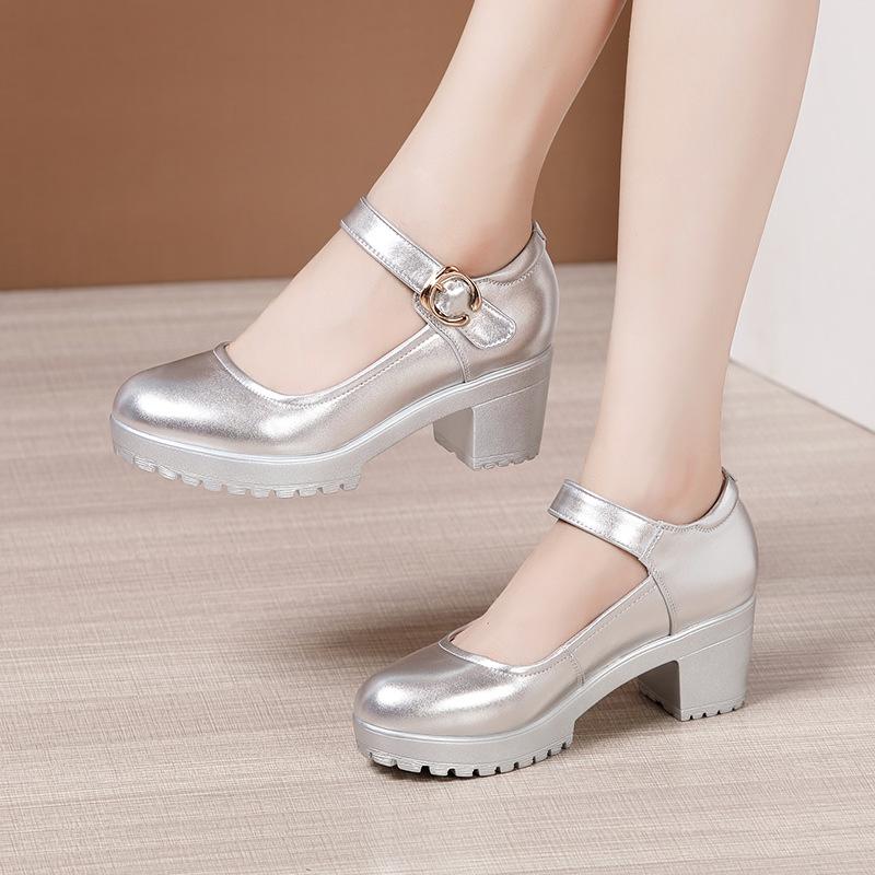 Women's High Heel Shoes Genuine Leather Pumps Platform Mary Jane Shoes Women Office Work Shoe Women's Wedding Shoes 32-43