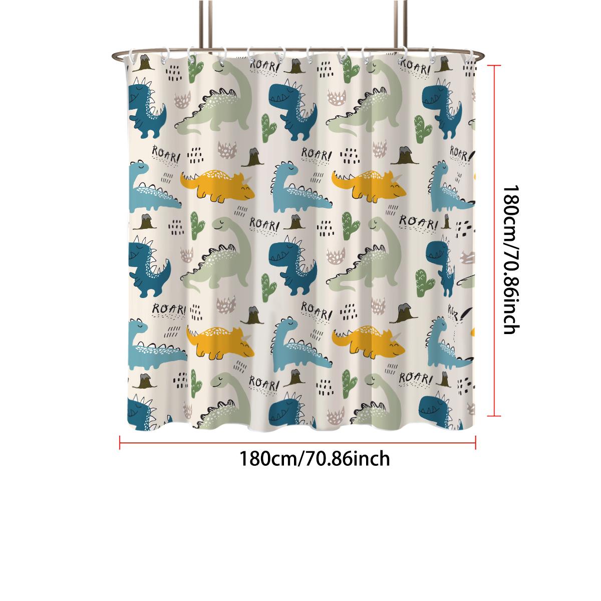 

1Pc Cartoon Cute Dinosaur Print Waterproof Shower Partition Privacy Hanging Curtain With 12 Hooks Multiple Size Machine Washable W60H190(CM)-1 Pcs