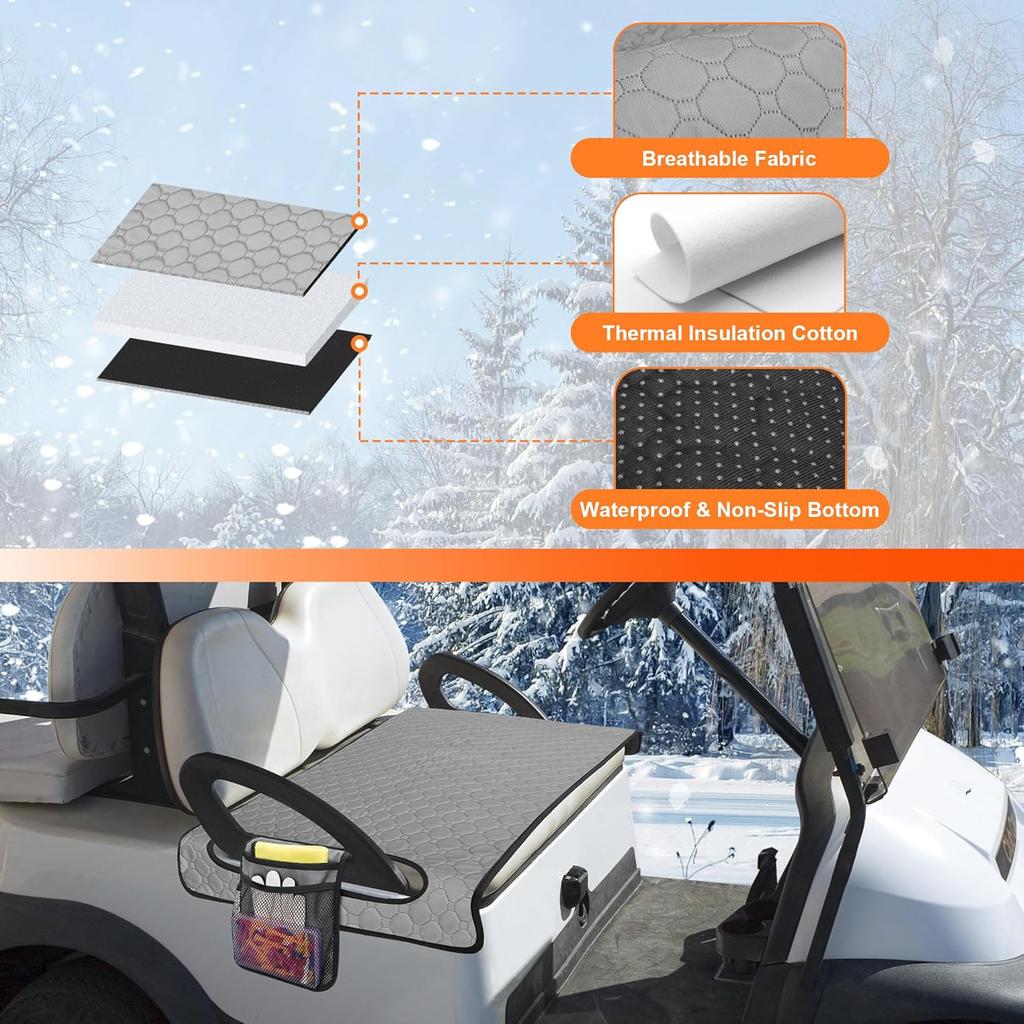 Golf Cart Seat Covers, Golf Cart Seat Towel Blanket with 4 Side Pockets & Non-Slip Bottom Fits for EZGO, Club Car, Yamaha and More 2 Person Seats