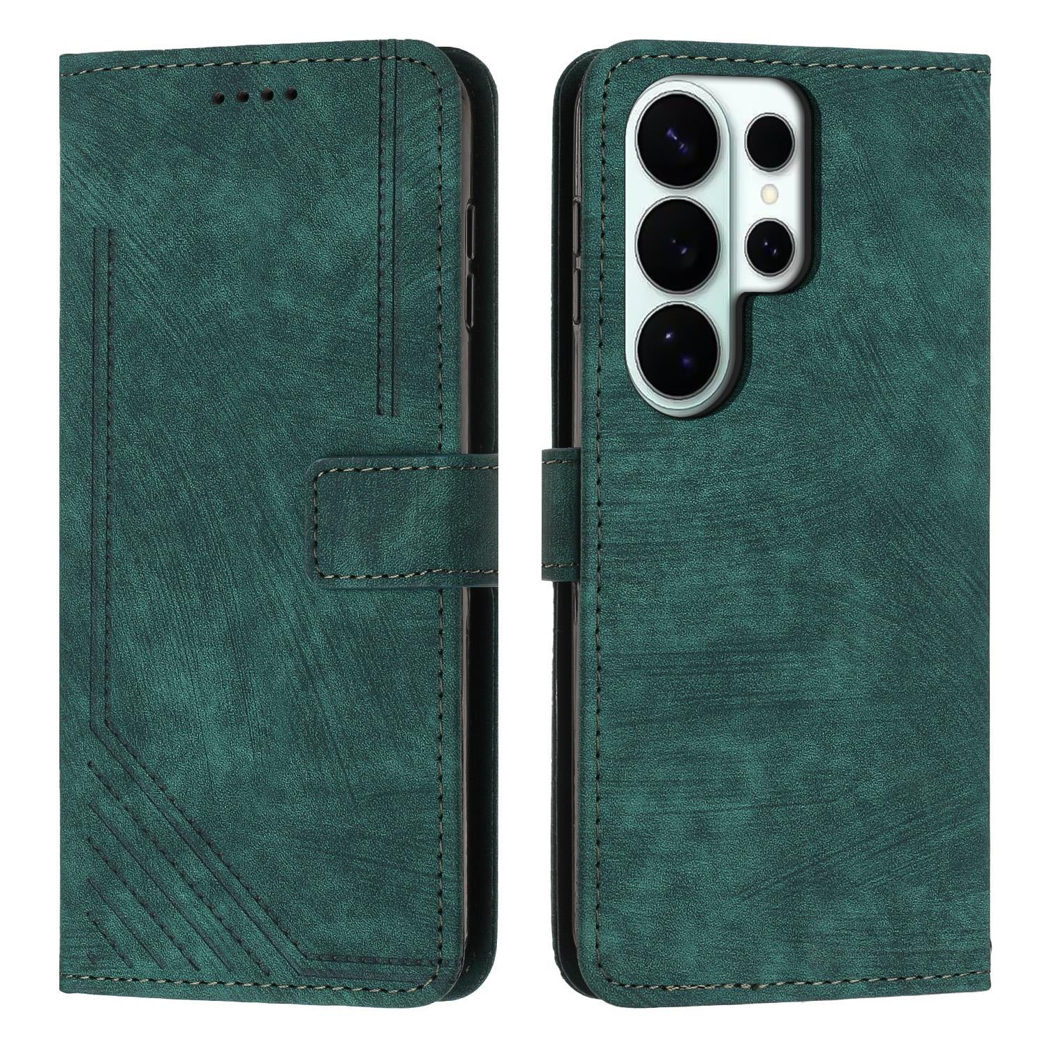 For Samsung Galaxy S26 Ultra Stand Case Imprinted Lines Leather Phone Cover