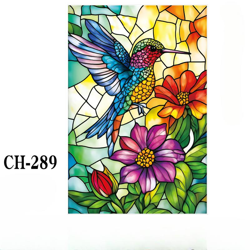 Colorful Window Glass Electrostatic Stickers Retro Flowers Birds Stickers Removable Window Privacy Stained Decor Film For Home