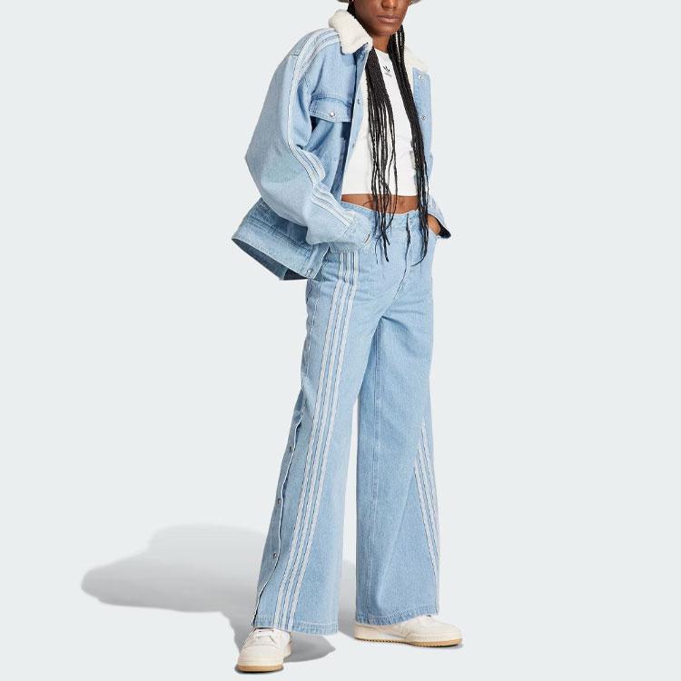 adidas Originals Spicy Girl Trefoil Patchwork Velvet Denim Jacket Women Outerwear Light-Blue IS5250