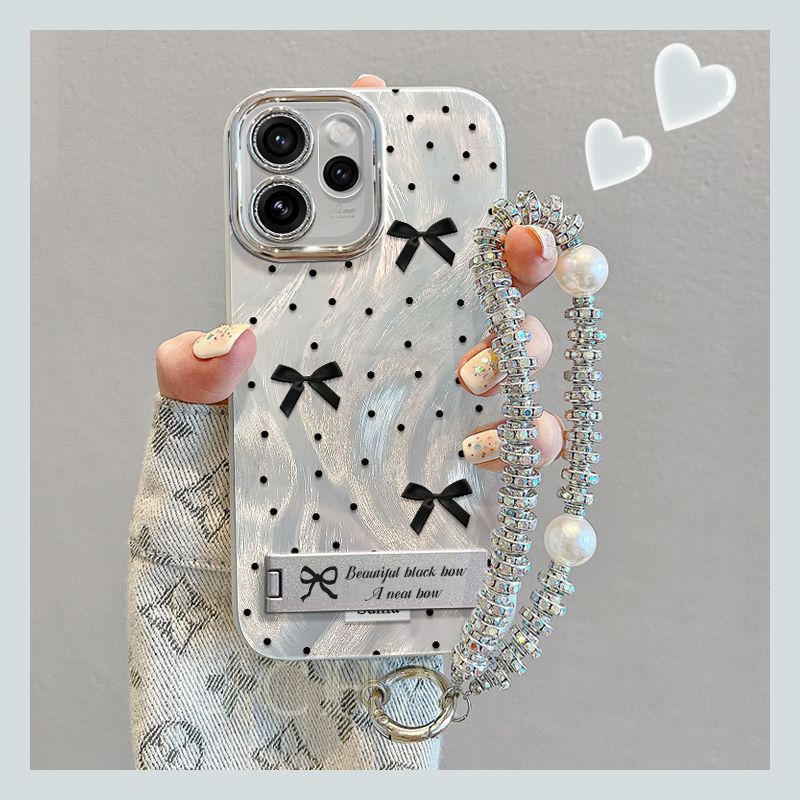 Applicable to opporeno15pro mobile phone case anti-drop belt hanging chain OPPOreno15 niche set polka dot bow