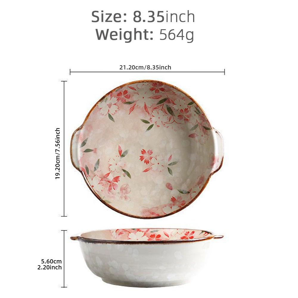 8,25-дюймовая японская керамическая суповая миска с двумя ручками, салатница, паста, фруктовая миска, суповая миска, бытовая, для микроволновой печи, столовая посуда