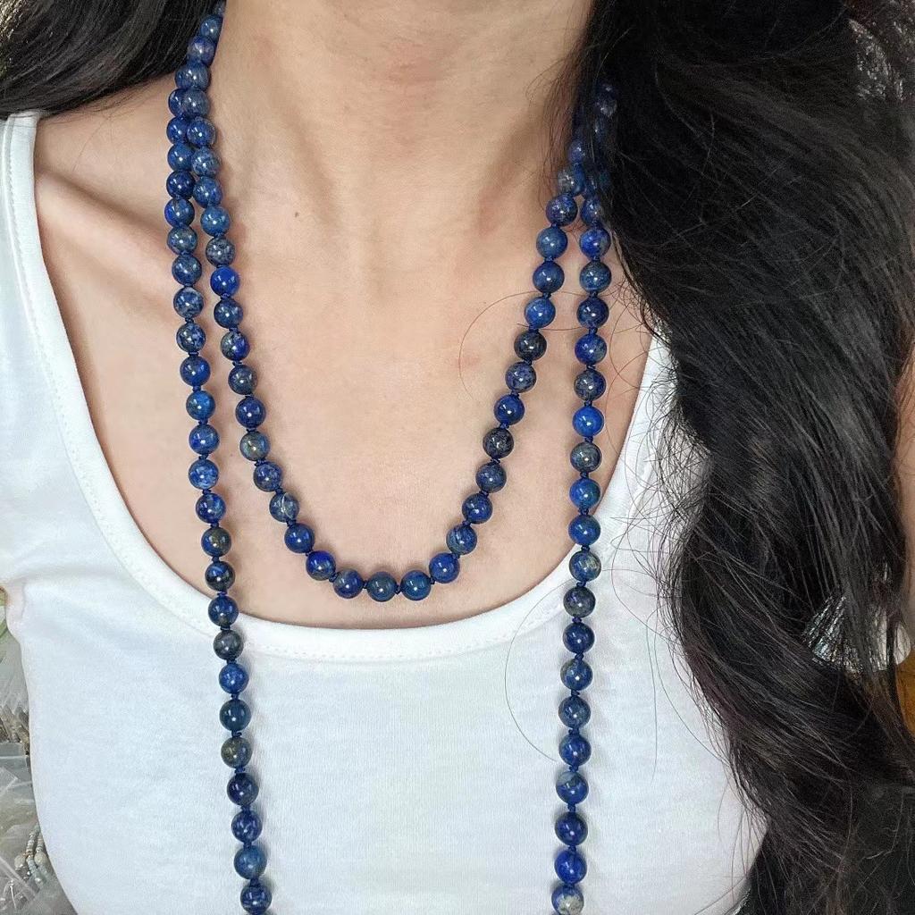Retro 8M Natural Lapis Lazuli Natural Color Long Sweater Chain A Variety Of Ways To Wear Atmosphere Autumn And Winter Necklace