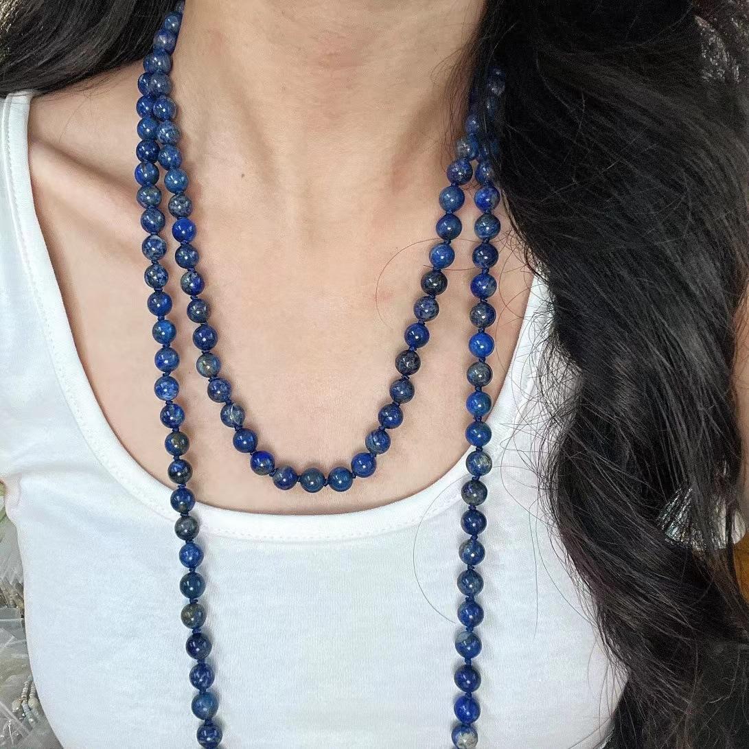 Retro 8M Natural Lapis Lazuli Natural Color Long Sweater Chain A Variety Of Ways To Wear Atmosphere Autumn And Winter Necklace