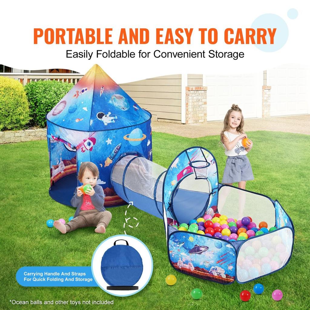3 in 1 Kids Play Tent with Tunnel for Boys, Girls, Babies and Toddlers, Indoor/Outdoor Pop Up Playhouse with Carrying Bag & Banding Straps Birthday