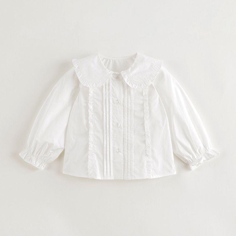 Mark Jenny Girls  Sweet Lace Collar Shirt Baby Pure Cotton Shirt 2026 Spring New Style 250250 White 90