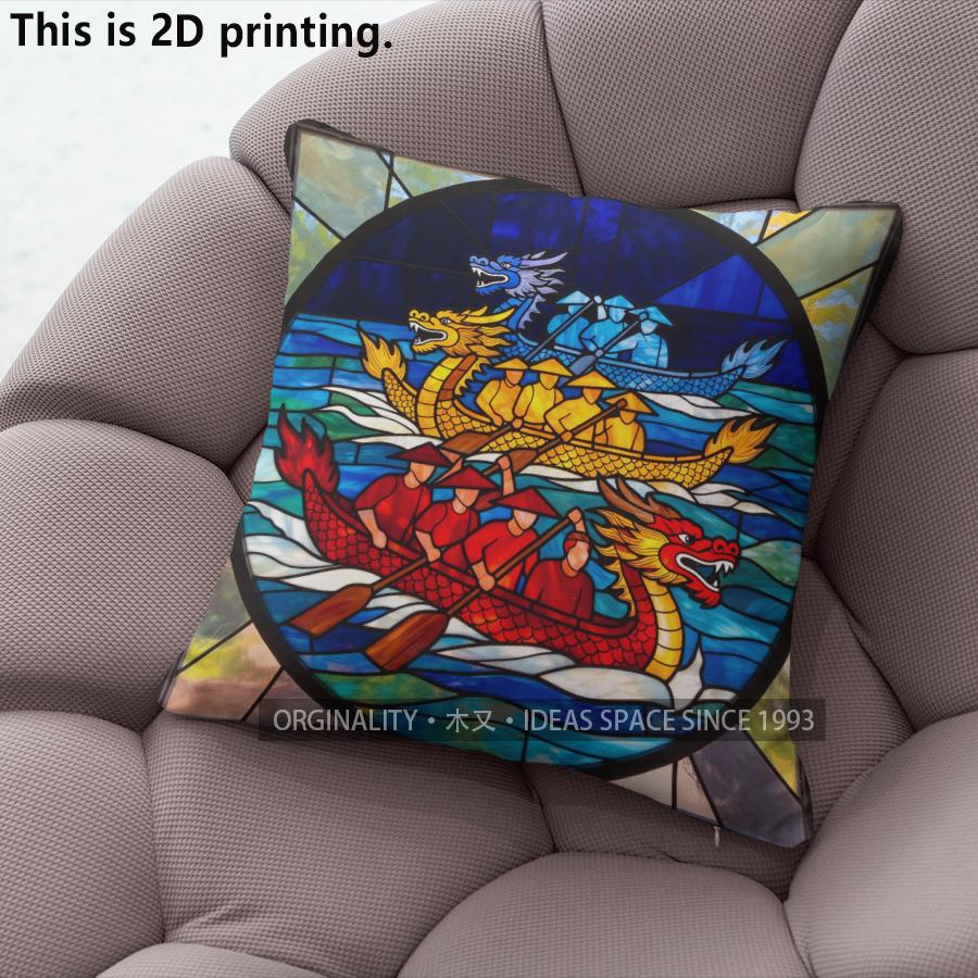 Stained Glass Dragon Boat Festival Throw Pillow Covers Pattern Cushion Cover Suitable for Sofa Bedroom Car Pillow Cover