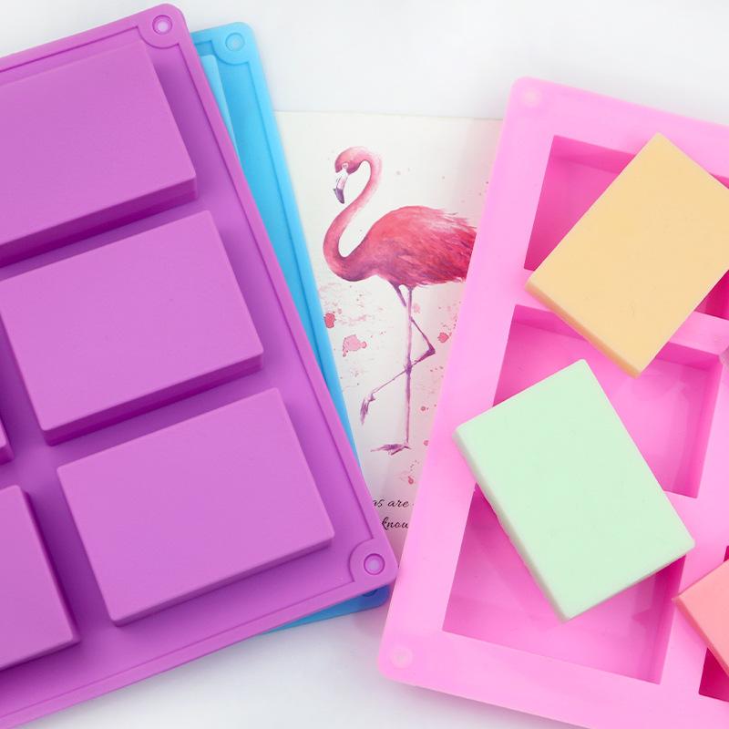 Handmade 6 Holes Lovely Square Silicone Soap Mold  Crafts Moulds Fondant Cake Baking Cooking Tools Bath Room Supplies