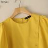 ZANZEA Women Casual Round Neck Puff Short Sleeve Blouse