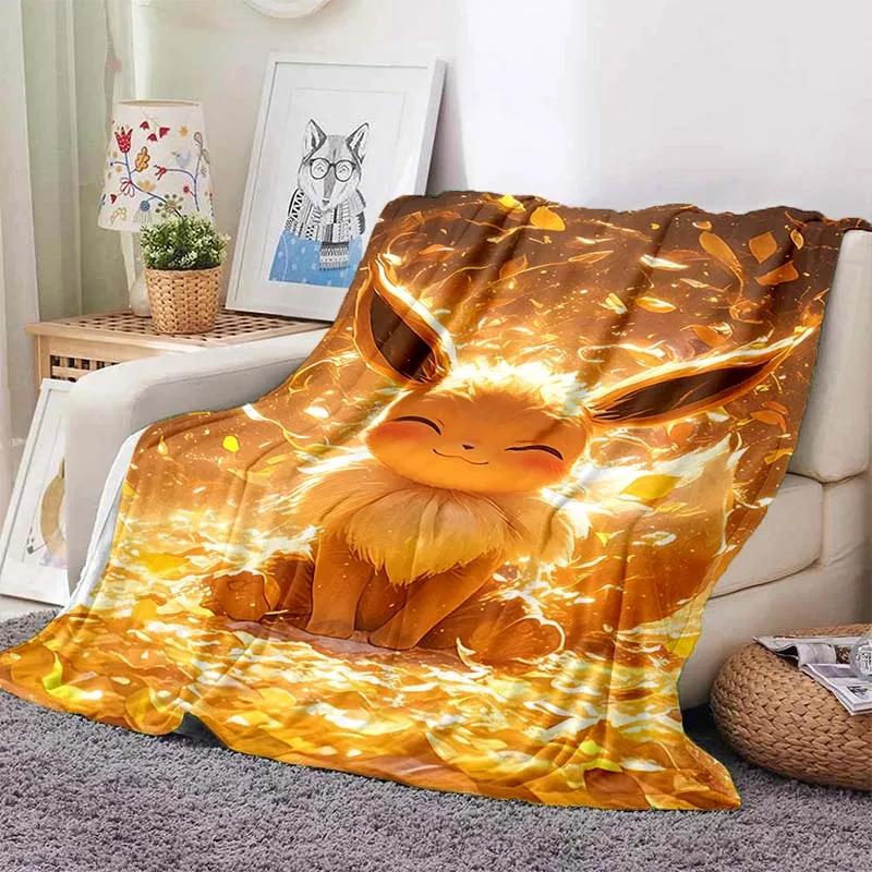 Cartoon Warme Weiche Pokémon Evoli Decke Flauschige Sofa karierte Plüsch Tagesdecke Winter Vier Jahreszeiten Überwurfdecke für Sofa Bett