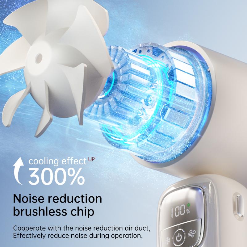 2026 New Digital Display 4000mAh Ice Cooling Mini Electric Fan Hanging Neck Handheld Fan Portable Turbo High-speed Folding Fan