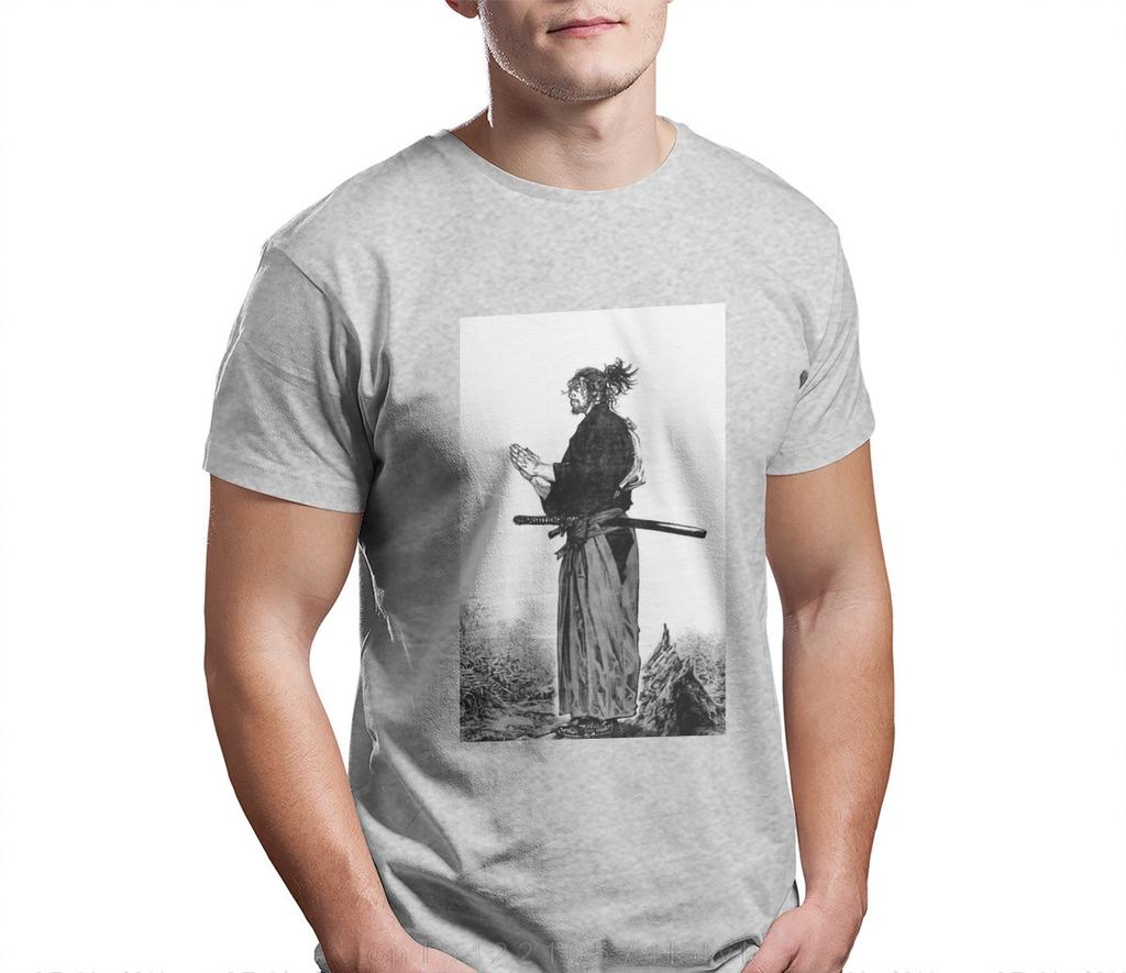 Vagabond Miyamoto Musashi Sasaki Kojiro Manga Pure Cotton Tshirt Manga Samurai Classic T Shirt Homme Men Tee Shirt New Design