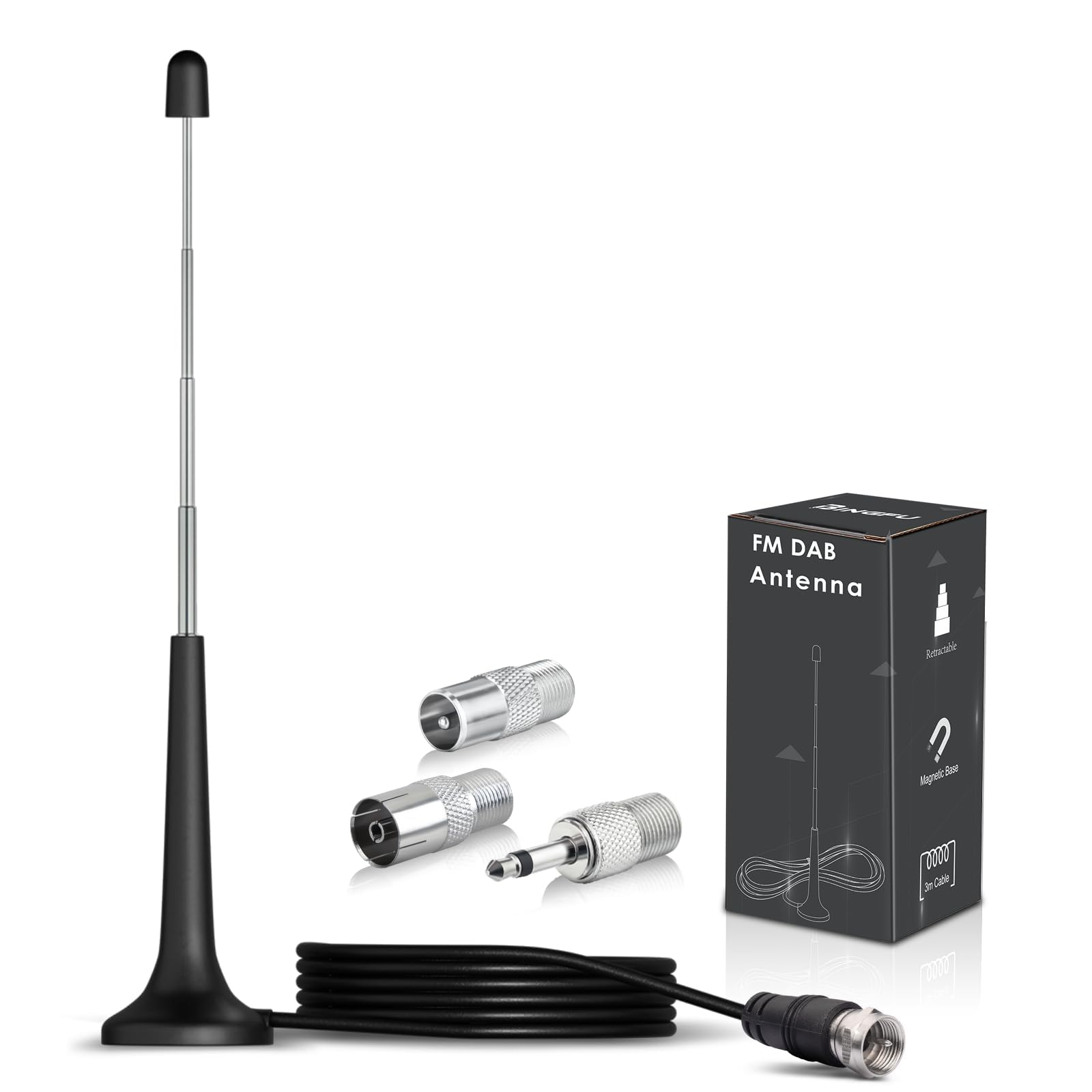 

BINGFU FM Радиоантенна Стереосистема Телескопическая антенна Магнитное основание и 3-метровый удлинительный кабель Портативный радиоприемник Стереоприемник AV-ресивер Стерео