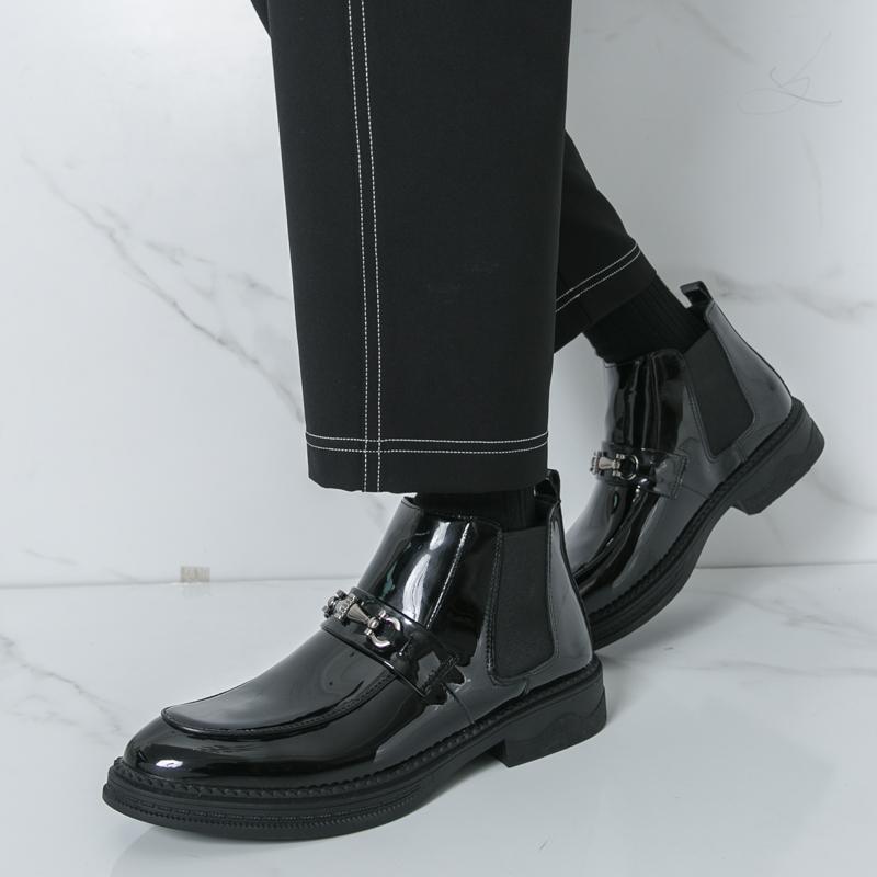 Men patent leather loafer Formal Business Ankle Boots Black Shoes High Boots Large Size