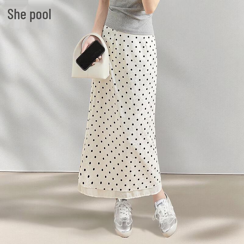 Women s French Style Polka Dot High-Waist Midi Skirt M