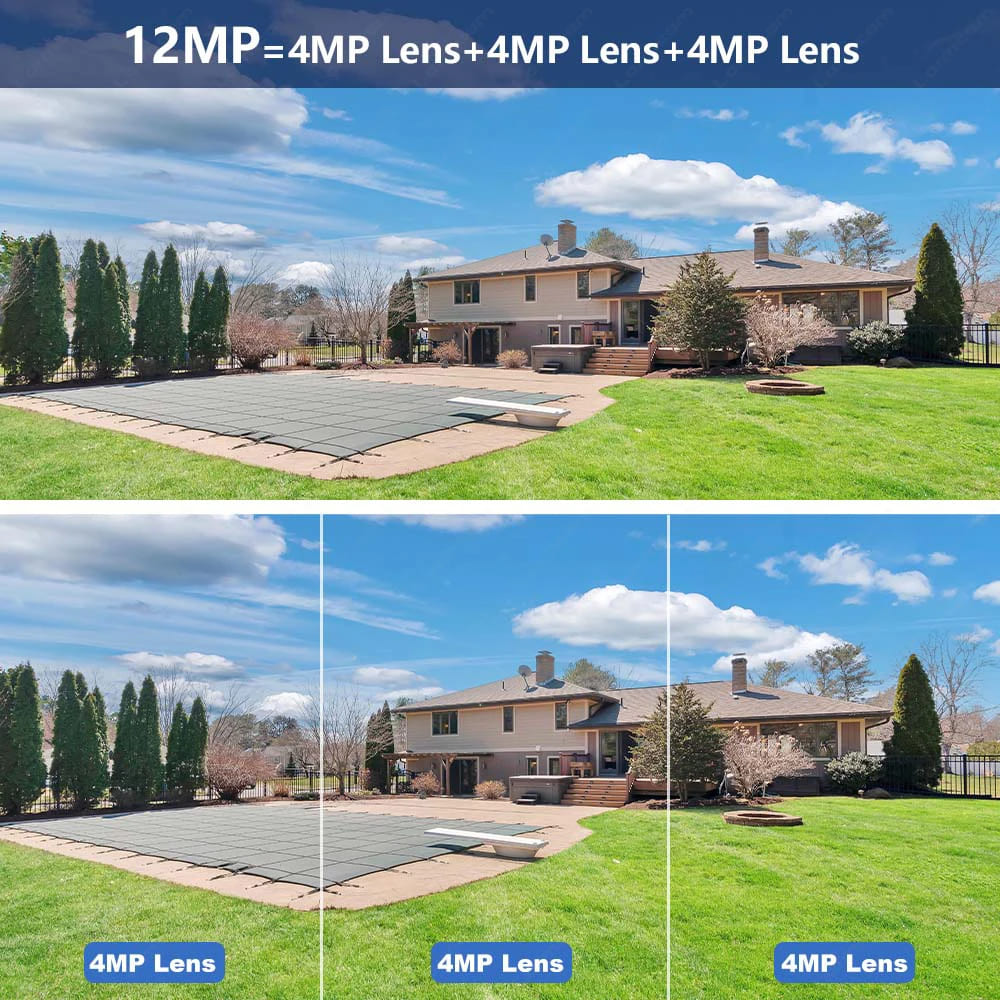 2025 New 12MP 6K WiFi IP Camera Outdoor Three Lens Dual Screens 8X Zoom CCTV PTZ Video Cam Auto Tracking Security Protection Surveillance
