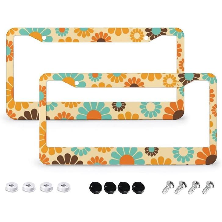 Tropical Palm Leaves License Plate Frames - 2 Pcs Set 2 Holes Metal Aluminum Auto Car Accessories Decoration License Plate Frame 6.3" X 12.2" Fit US