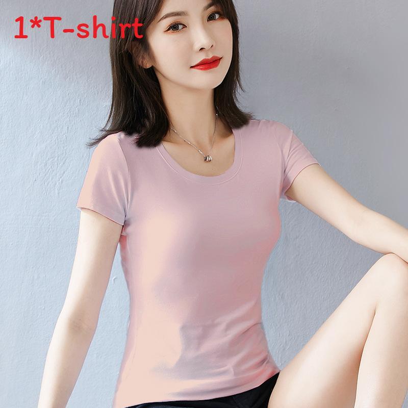 Camiseta para Mujer Casual de Manga Corta de Algodón con Empalme para Primavera