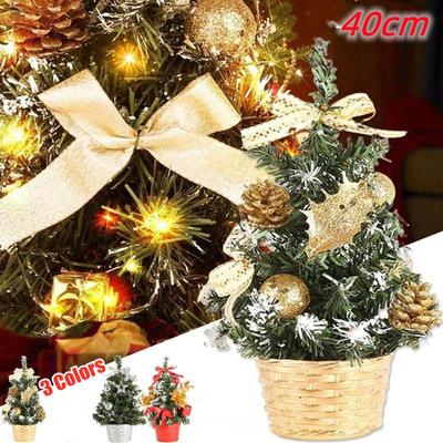 40CM Tabletop Artificial Small Mini Christmas Tree with LED Lights Ornaments Xmas