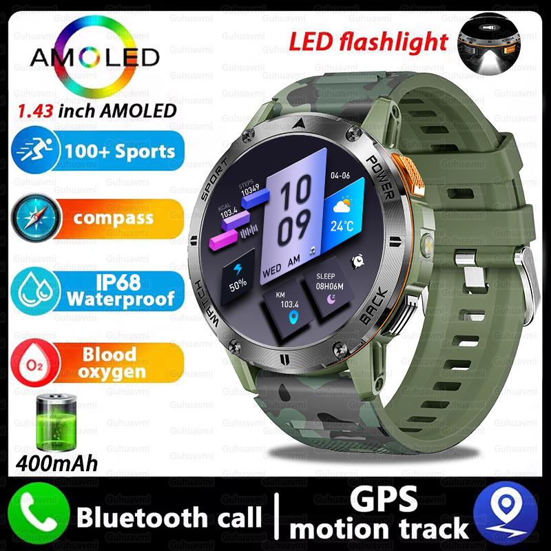 New GPS Outdoor Smartwatch 1.43'' AMOLED Display 100+ Sports Modes Voice Calling Smart Watch Men Military Grade Toughness Watch