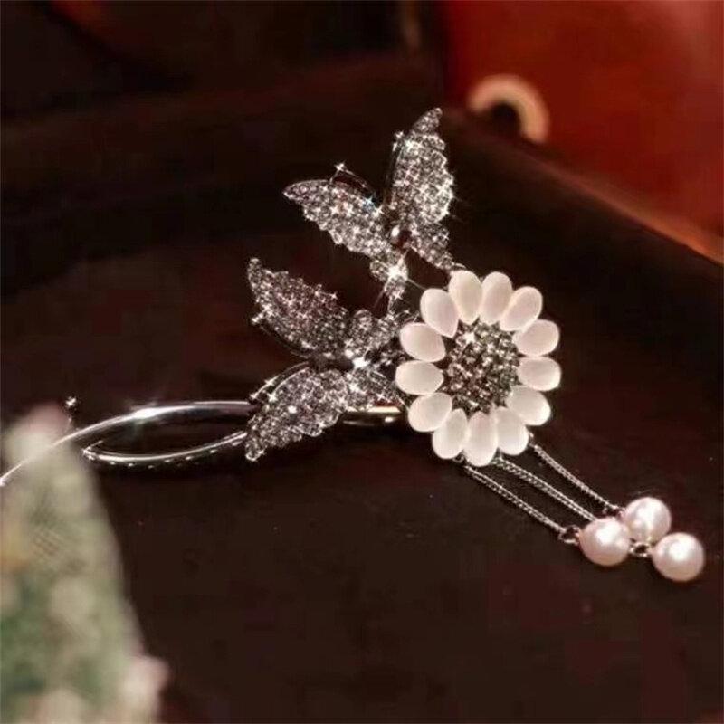 Haarspangen mit Sonnenblumen-Quaste, modische Haarklammer, elegante funkelnde Quaste, Schmetterlings-Haarspange, Clip-Zubehör
