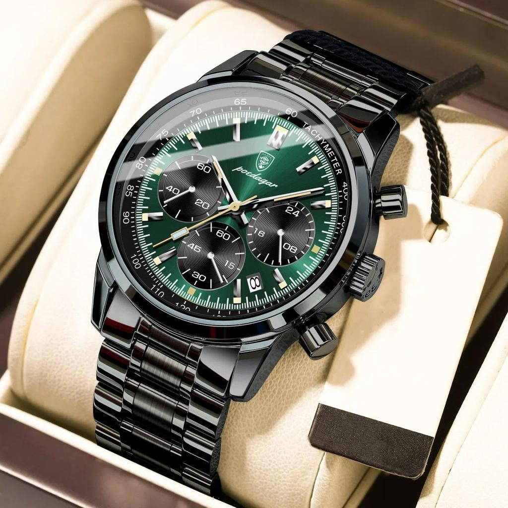 POEDAGAR Luxus Herrenuhr Wasserdicht Chronograph Leuchtende Armbanduhr Edelstahl Herren Quarz Uhr Lässige Uhr