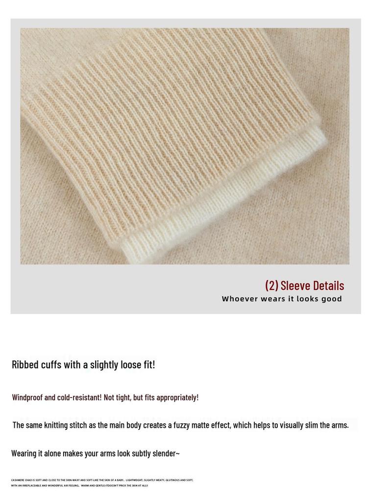 Women's Color Block Cashmere Sweater - Round Neck, Buttoned, Loose Fit, Long Sleeve, Autumn/Winter Collection