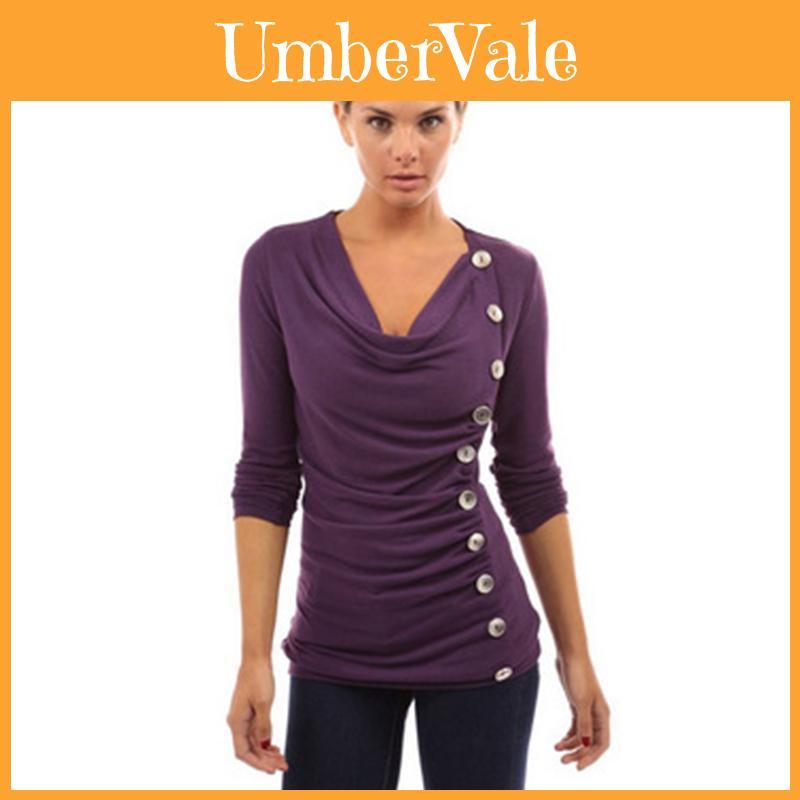 Cotton Long Sleeve T Shirt With Single Breasted Slim Fit And V Neck For Office Wear