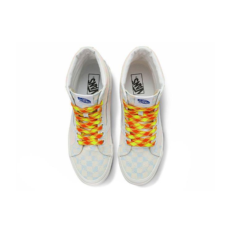 Vans Sk8 38 Cream Marshmallow Fabric Leather Checkerboard Color Block High Top Skate Shoes Unisex Sneakers Pink Blue VN0A5KRIB37