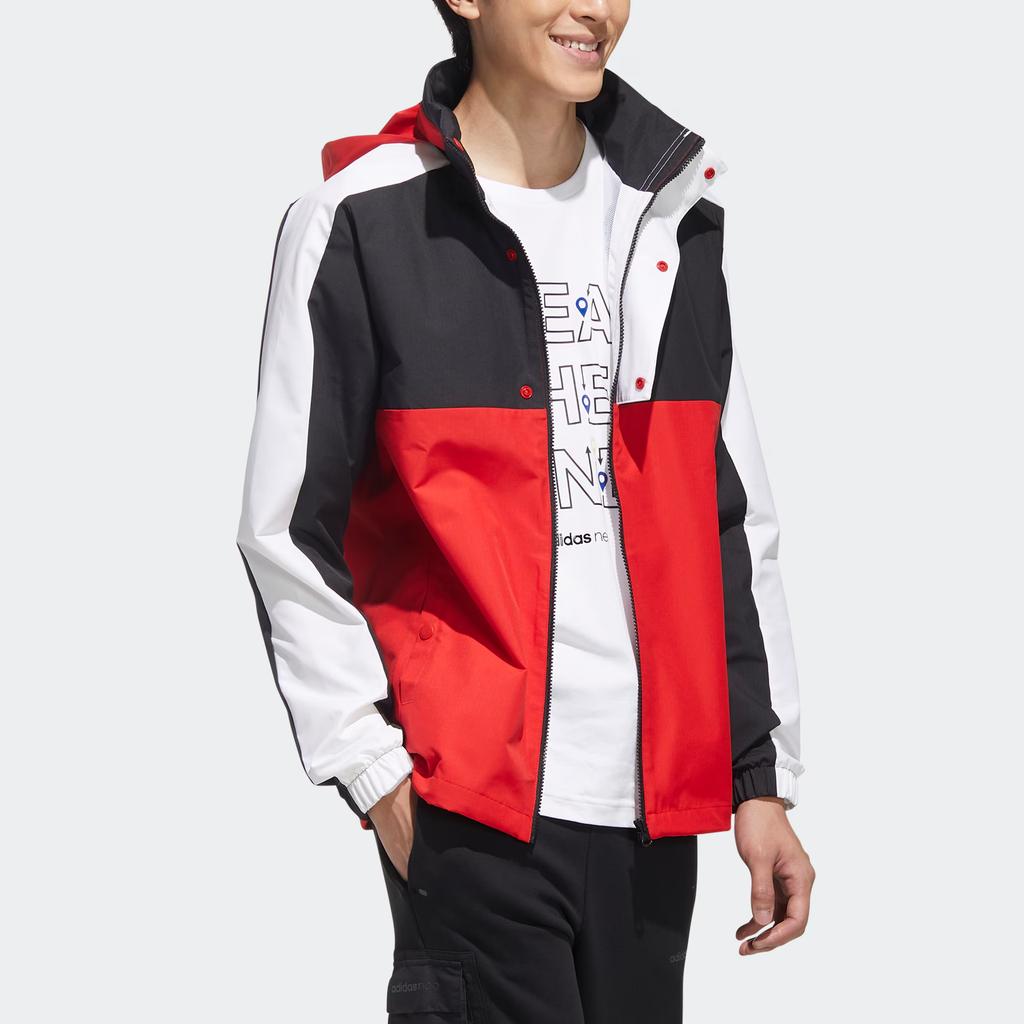 Adidas Neo Color Block Zip-Up Hooded Sports Jacket Men Outerwear Light-Crimson GQ3281