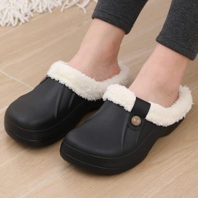 Fashion Comwarm Fur Lined Clogs For Women Men Winter Warm Slippers Garden Shoes Waterproof Plush Slippers Couples Home Eva Fuzzy Shoes