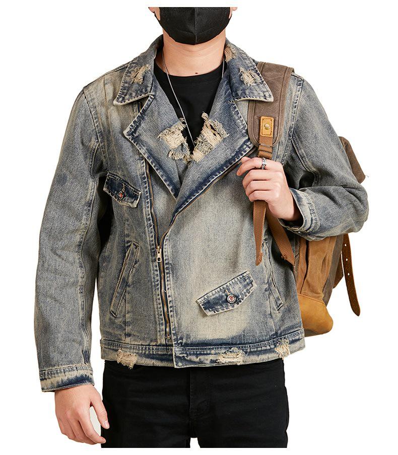 Men's Plus Size Retro Denim Jacket with Turn-Down Collar and Multi-Pockets for Spring
