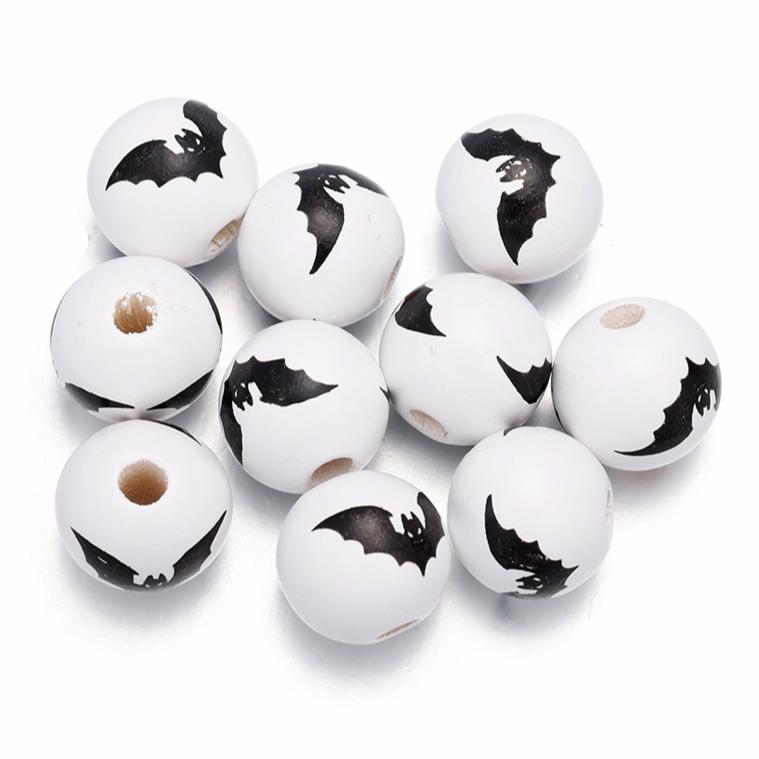 Halloween DIY Printed Wood Beads Multicolor Funny Handmade Wooden Bead Bracelet Hand String Making Accessories Festival Props
