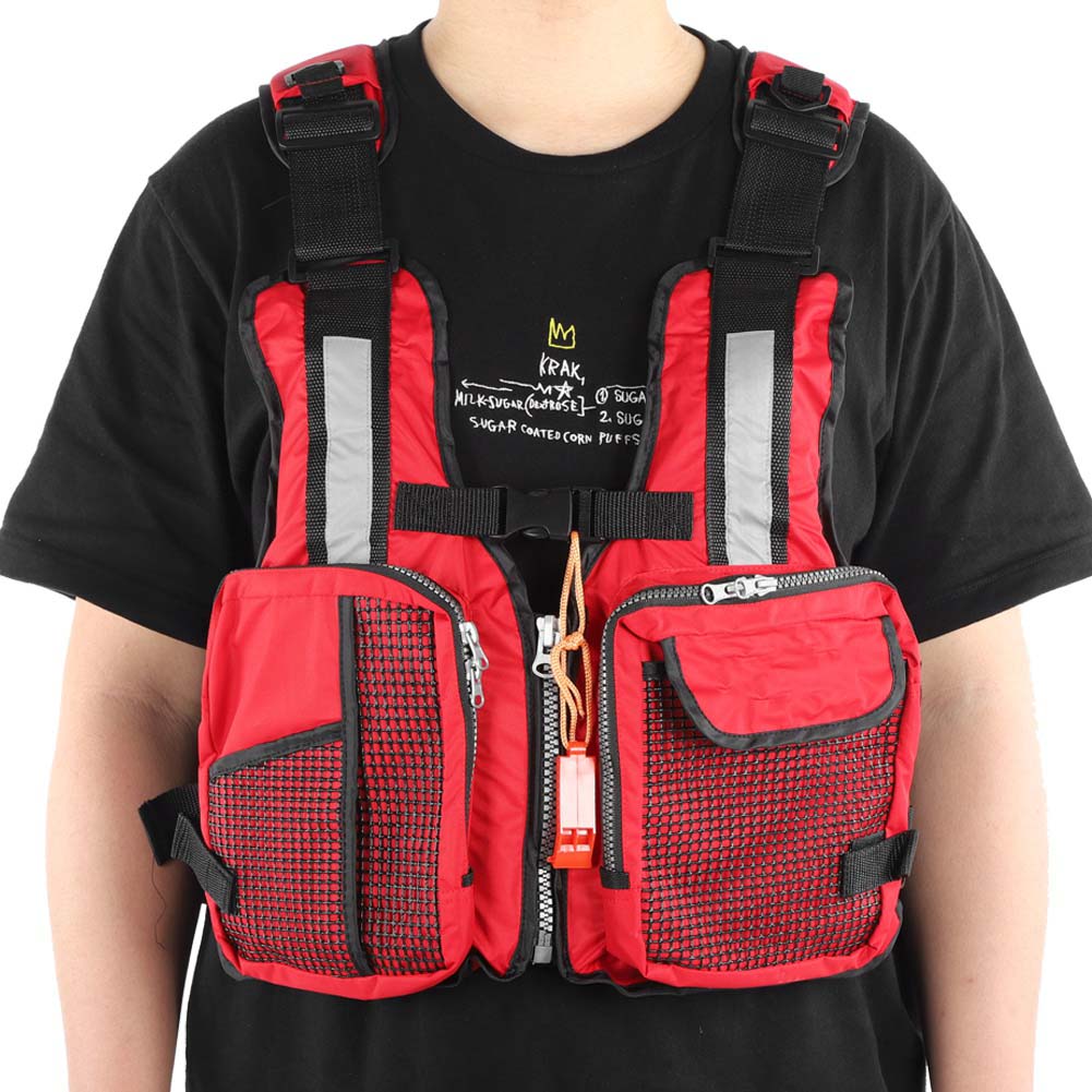 Portable Adult Floating Vest Fishing Waistcoat Multi Pocket Life Jacket Accessory(red )