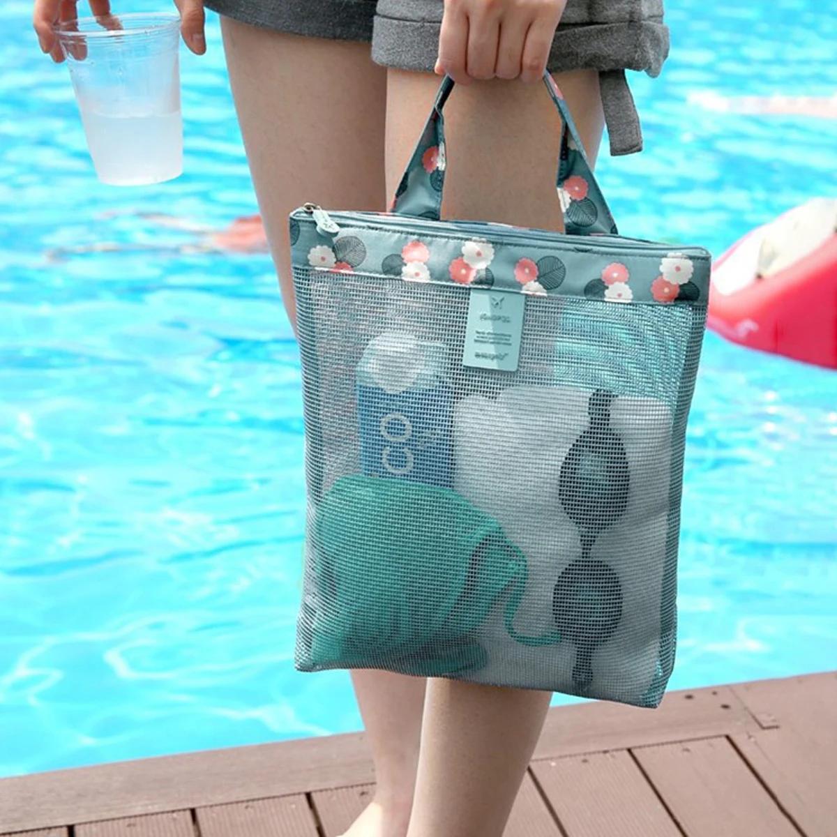 

1pc-Fashion Mesh Storage Shower Bag Flower Transparent Cosmetic Bag Large Capacity Multifunction Swim Bags Outdoor Suppleis синій