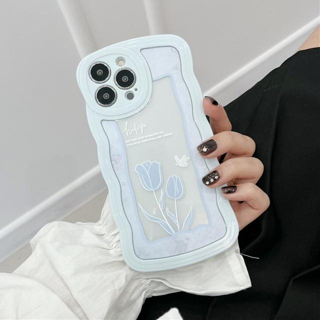 Custodia carina trasparente con onde ricce per iPhone 12 11 13 14 Pro Max 7 8 Plus X Xr Xs Se 2022 2020 Bumper antiurto Estetico