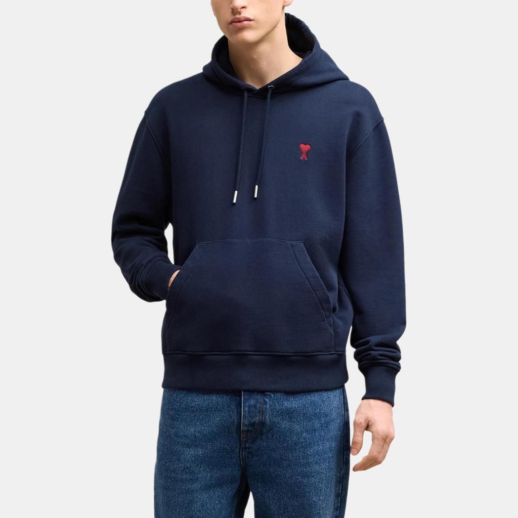AMI Small Heart Logo Loop Bag Hoodie 'Night Blue' Men's BFUSW235-730-430