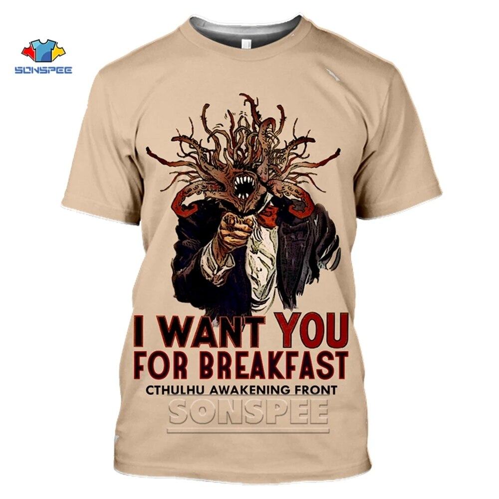 Camiseta con estampado 3D de Cthulhu y Lovecraft, camiseta Miskatonic para hombres, camiseta divertida con cuello redondo de llamada de Cthulhu, Top de verano para mujeres