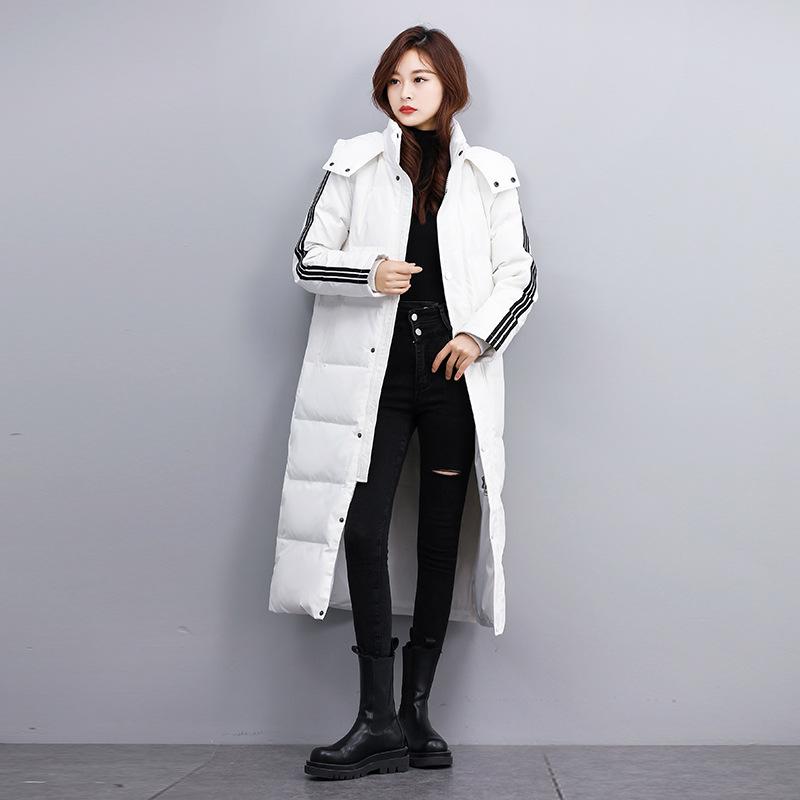 Men's and Women's Down Jackets Medium and Long Korean Version Loose Casual Knee Winter Hooded Jacket