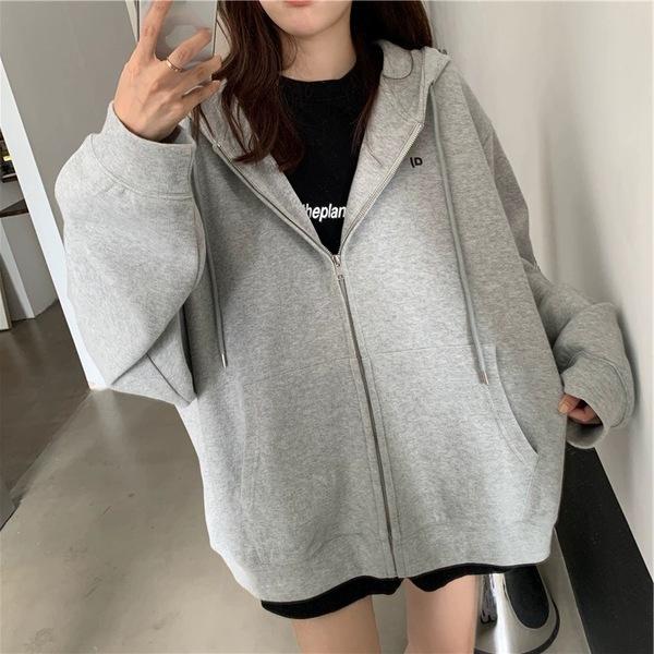 Sleeve Women V Hooded Long Neck Loose Pullovers Female Tops Solid Color Sweatshirts