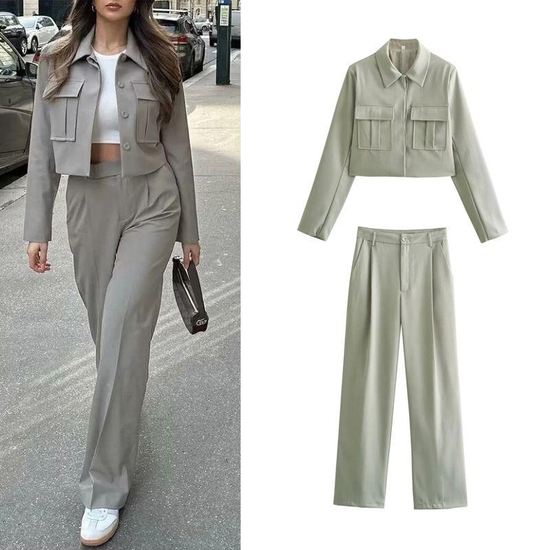 Spring New Fashion Tooling Style Short Jacket 67064071 Elegant High Waist Casual Trousers