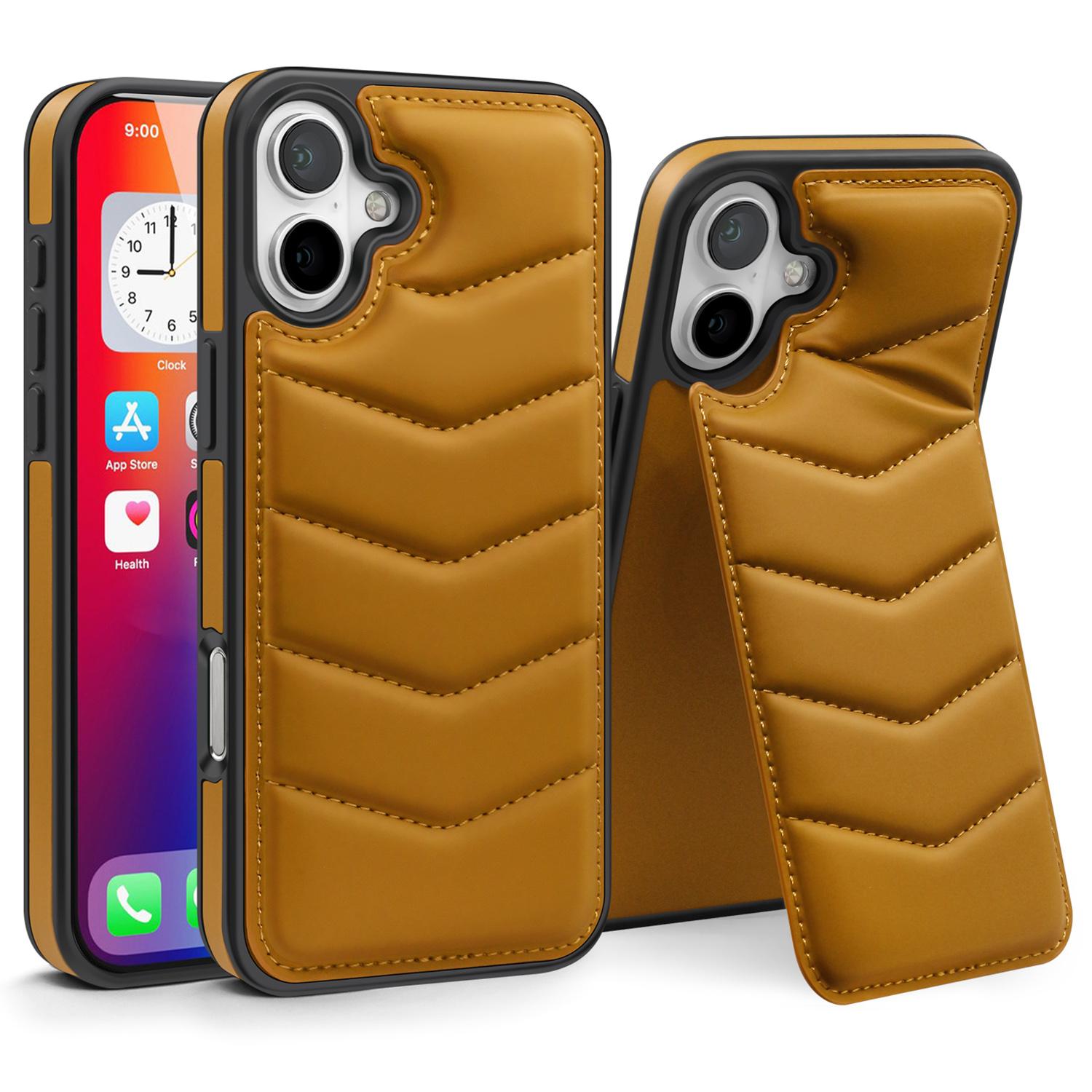 Capa traseira de couro para iPhone 16 compatível com slot para cartão de bloqueio RFID MagSafe - marrom