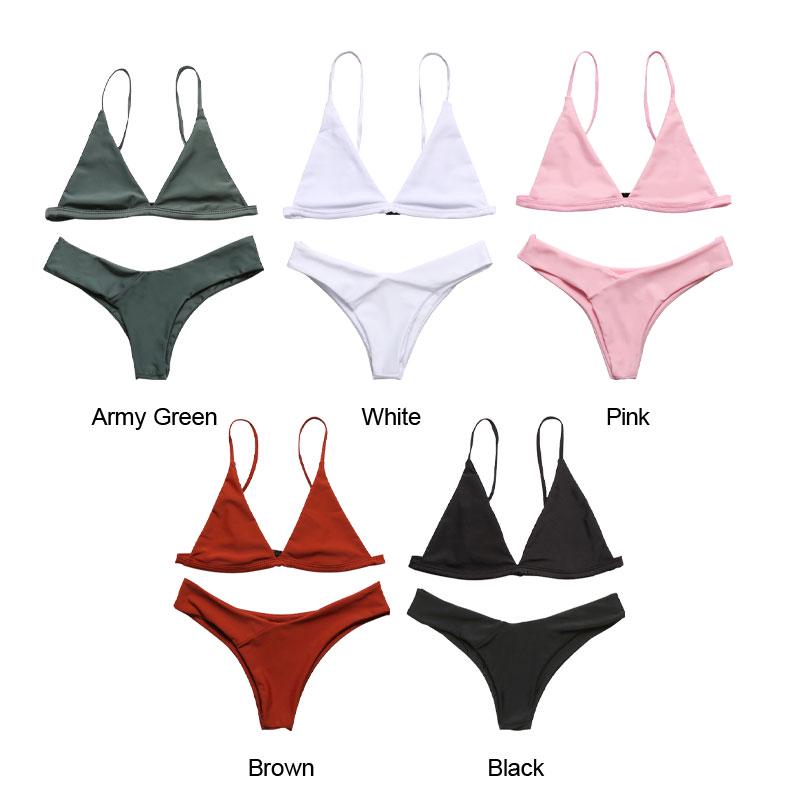 Buy Sexy Solid Bikini Sets Women's Swimsuit Female V-line Swim