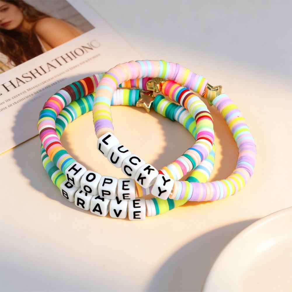 Trendy Teen DIY Friendship Bracelet: Colorful Adjustable Polymer Clay with Sweet Letter Charms