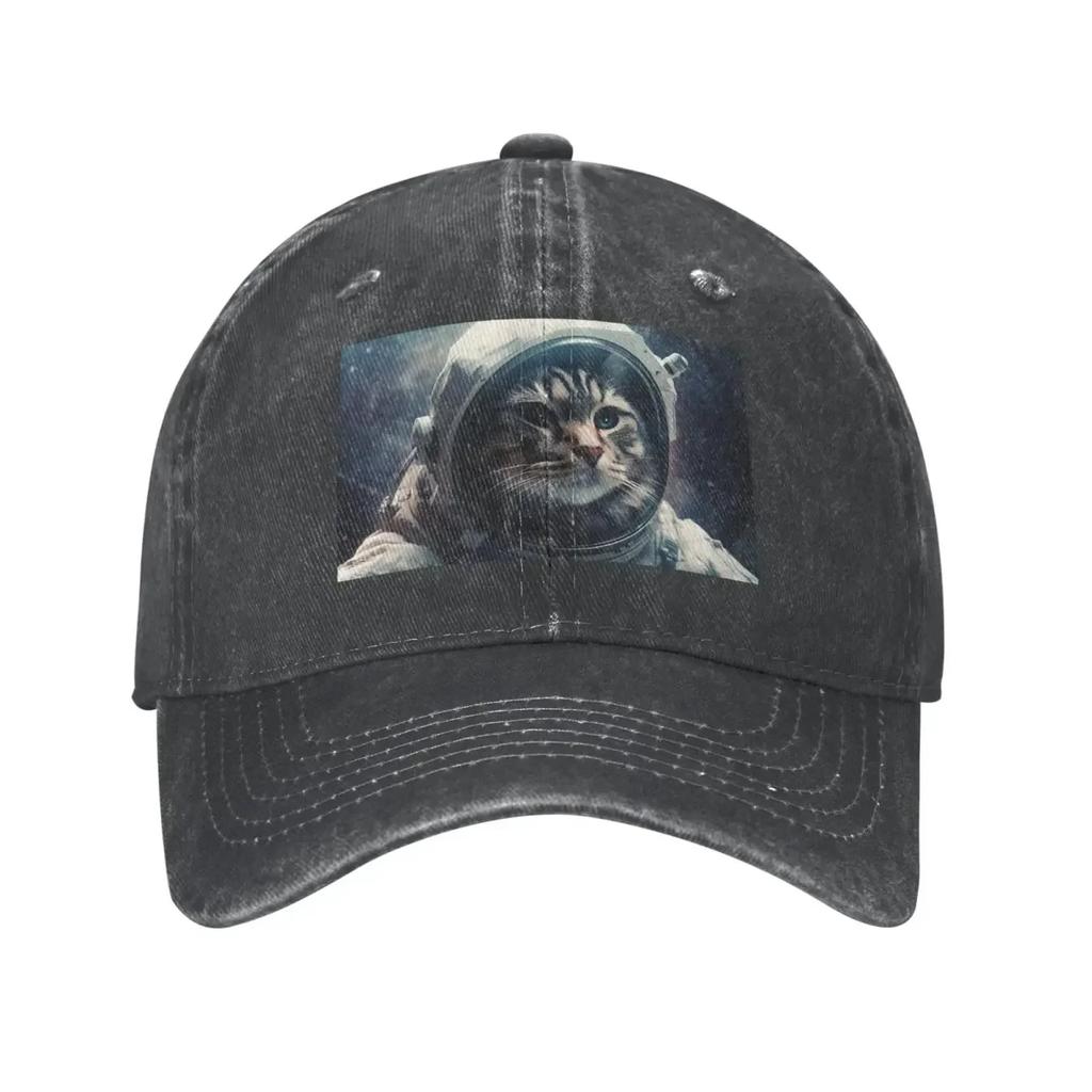 Astronautenkatze im Weltall Baseballkappe für Unisex WoUnisex Gewaschene Baumwolle Dad Hat Verstellbare Trucker Caps