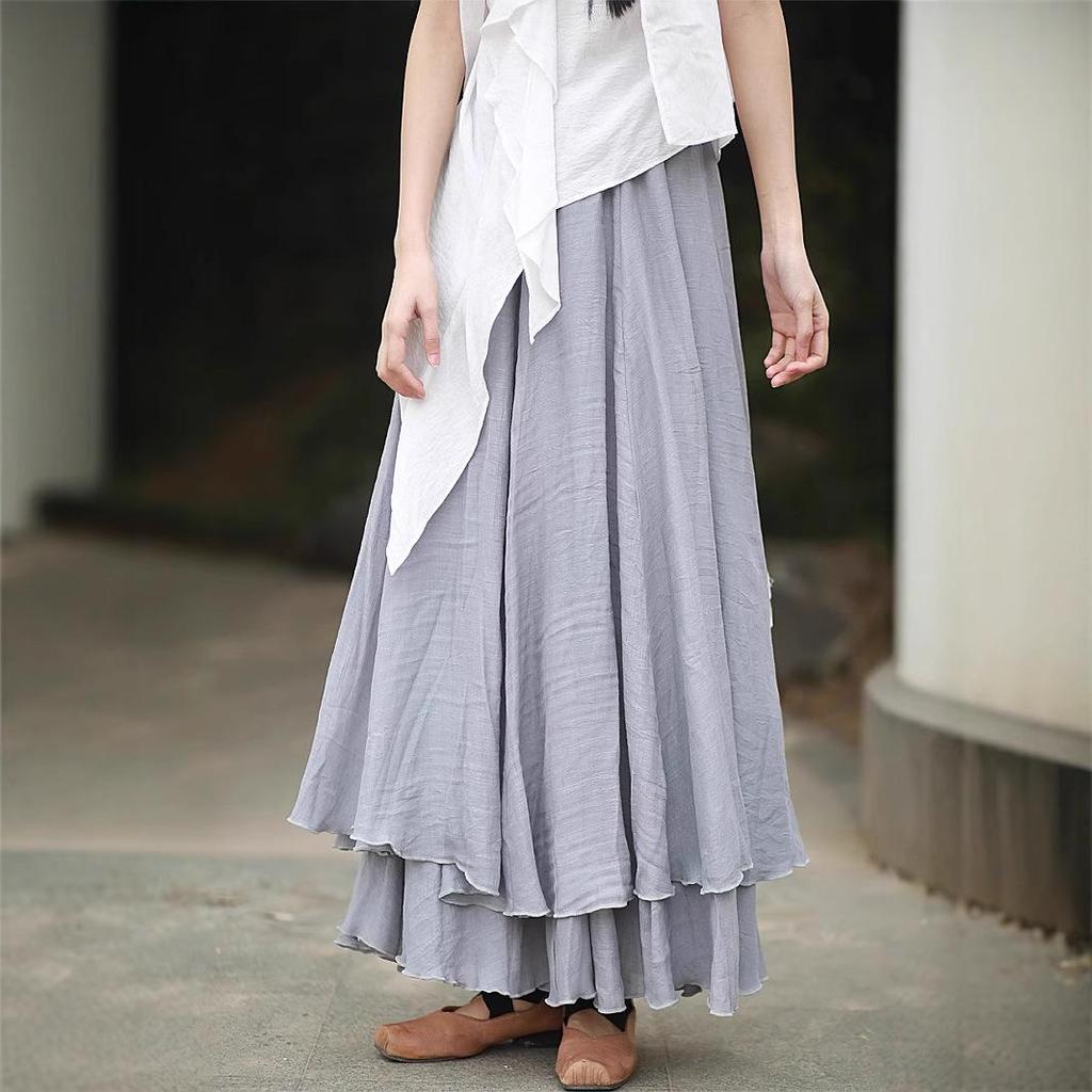 25 Jarní/Letní Chladný Tón Tencel Bambus Vrstvená Dvouvrstvá Maxi Swing Midi Sukně